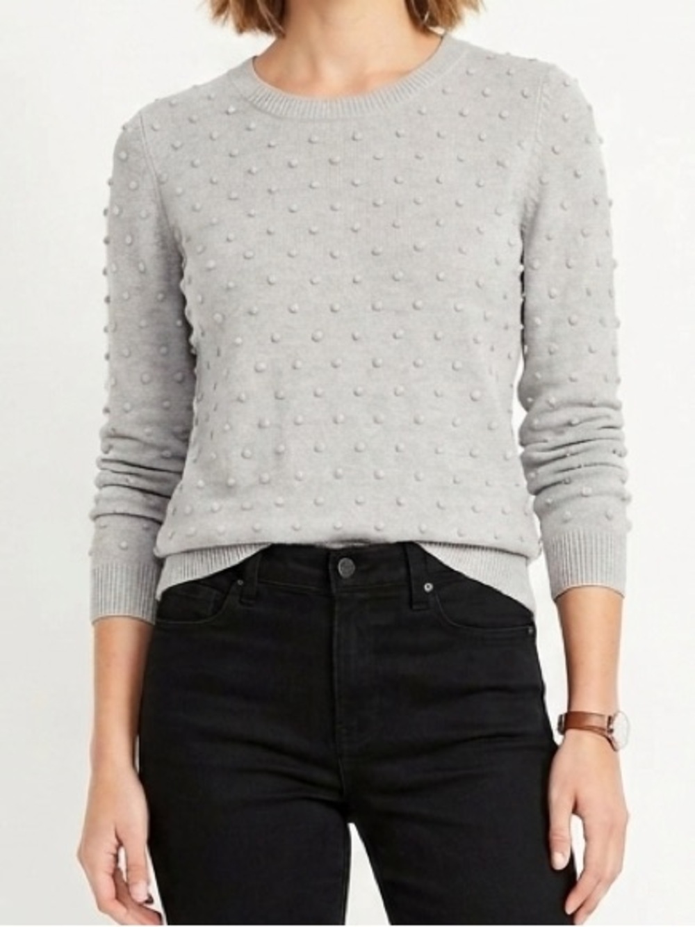 Lord & Taylor Light Gray Pom-Pom Crewneck Sweater